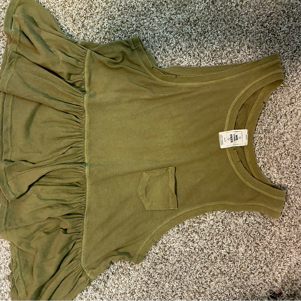 Free People Olive Green Ruffle Tank Top